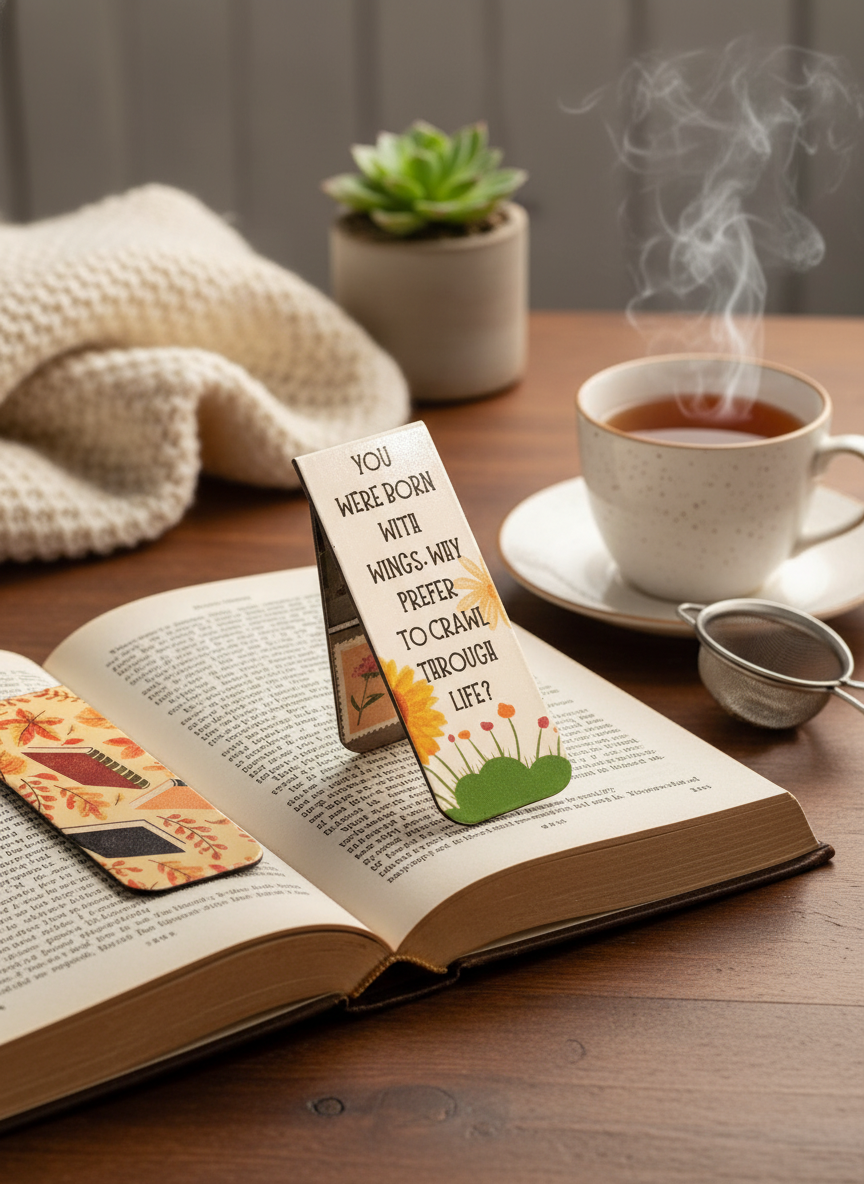 Rumi-Inspired Magnetic Bookmark Set in elegant reading setting